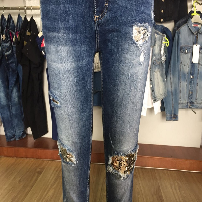 senhoras rasgar jean com decoração de lantejoulas WSMC7056