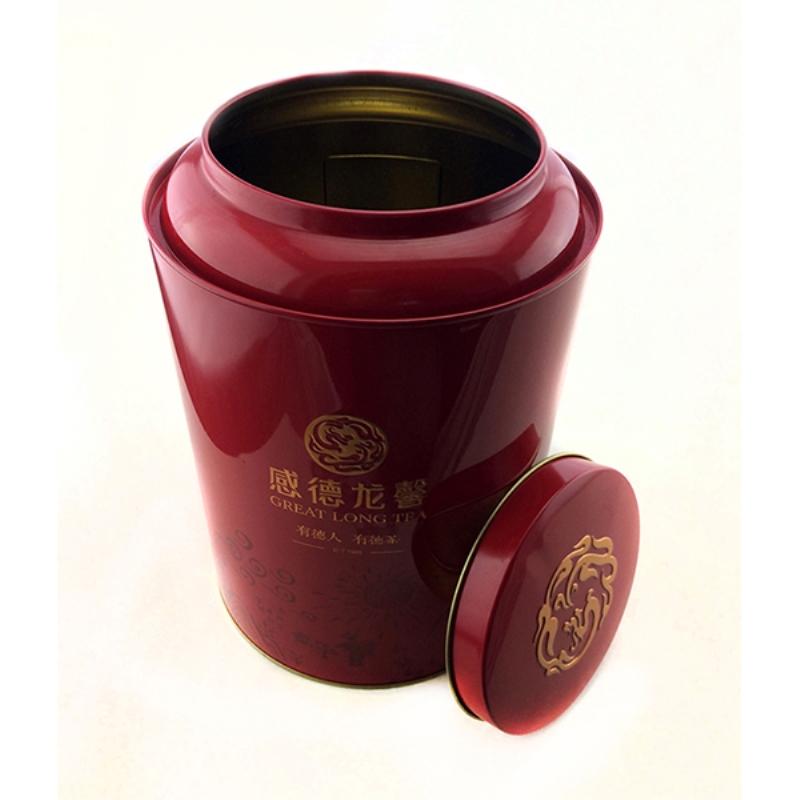 Caixa de lata redonda de chá de cinco peças com tampa hermética