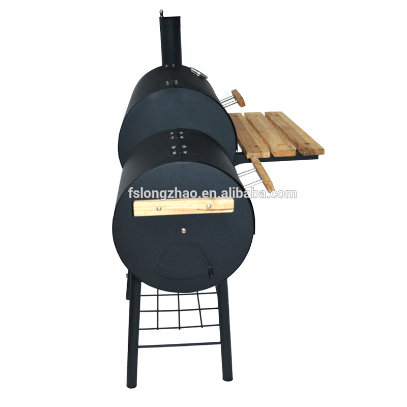 Alta qualidade dois / duplo / twin barril de churrasco com fumante de chaminé e mesa de madeira