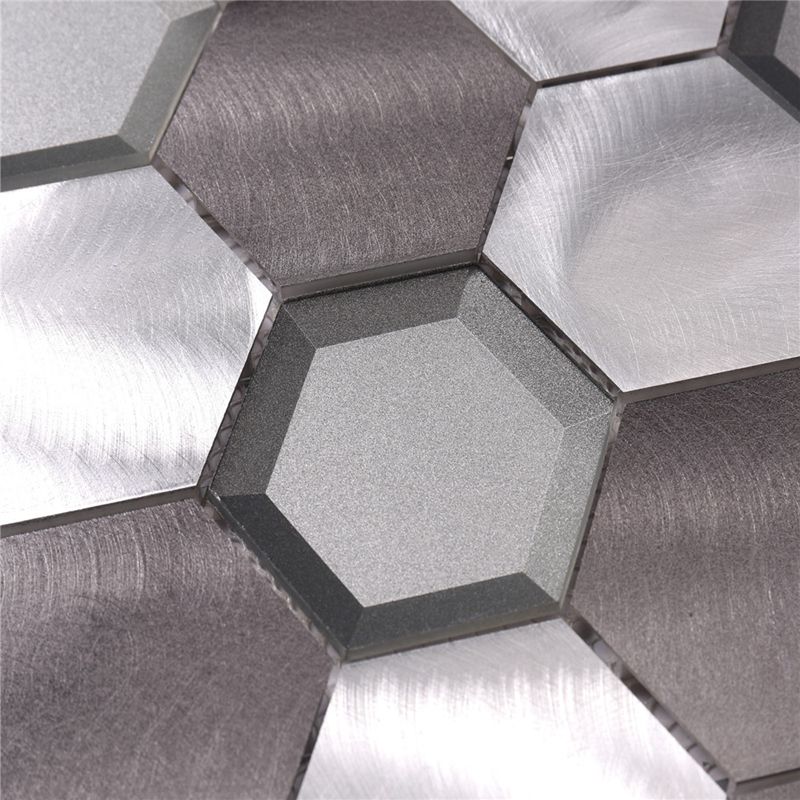 Telha de mosaico de vidro do hexágono da mistura de alumínio do metal para a parede Backsplash da cozinha