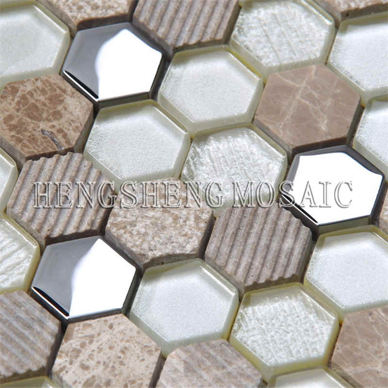 O chapeamento de prata do brilho coloriu o mosaico cerâmico do vidro de Backsplash da cozinha da telha da parede do hexágono