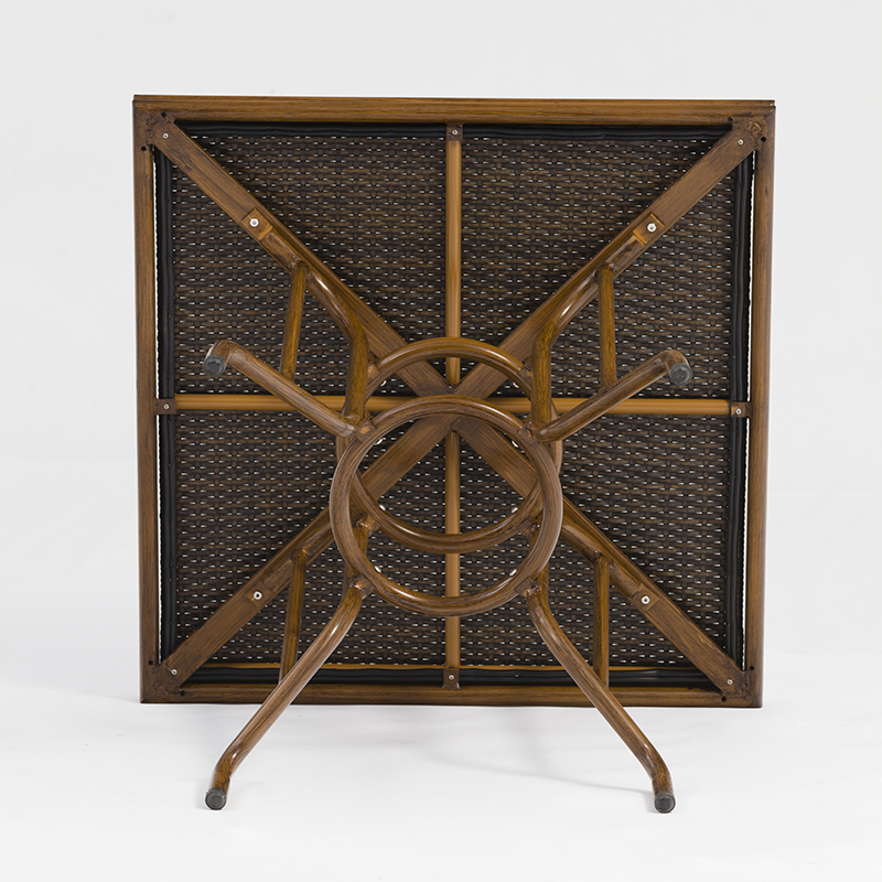 mobília quadrada de alumínio da tabela do rattan ajustada com grão de bambu de imitação e vidro moderado