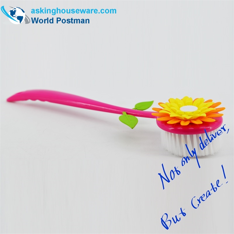 Escova de limpeza macia do banho dado forma da flor do punho longo de AKLBB001