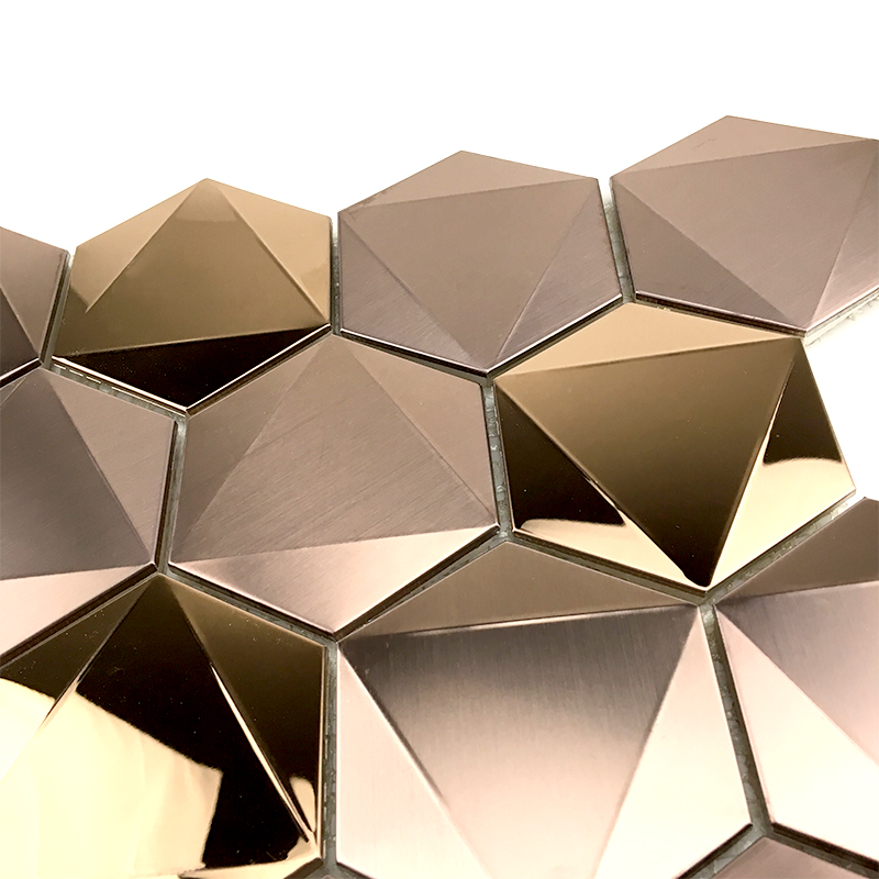 Mosaico de aço inoxidável das telhas do hexágono 304/316 do ouro 3D de Rosa para a decoração da parede