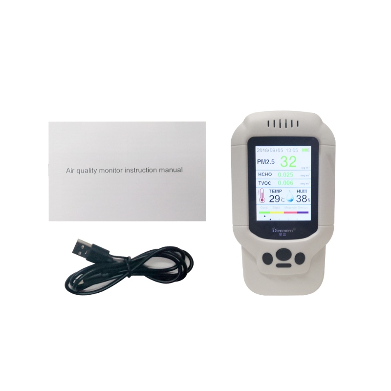 Detector de gás portátil PM2.5 PM1.0 PM10 HCHO TVOC AQI detector de ar com Temperatura e umidade