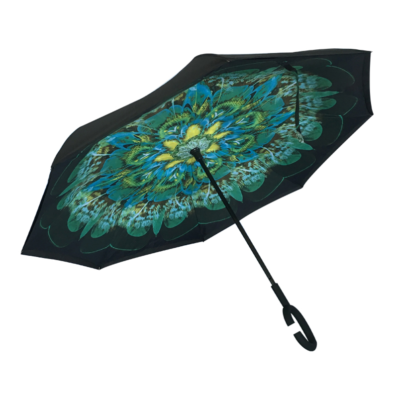 Guarda-chuva reverso da impressão feita sob encomenda de duas camadas do guarda-chuva 2019 do carro com flor