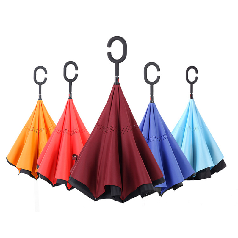 Material popular de marketing e promocional Dupla camada de tecido guarda-chuva reto com alça em forma de C