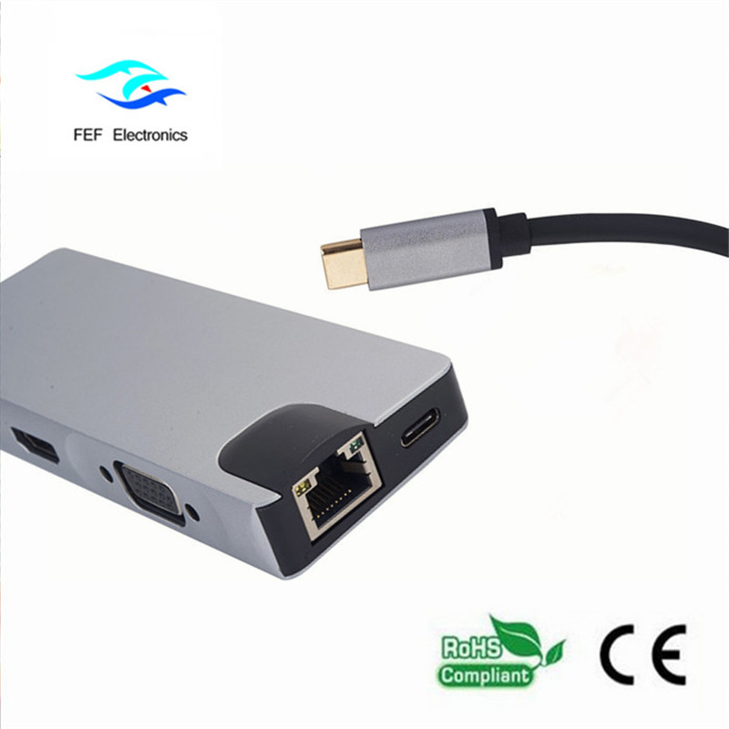 USB tipo c / HDMI fêmea + VGA fêmea + 2 * USB3.0 fêmea + SD + TF + PD Metal Case