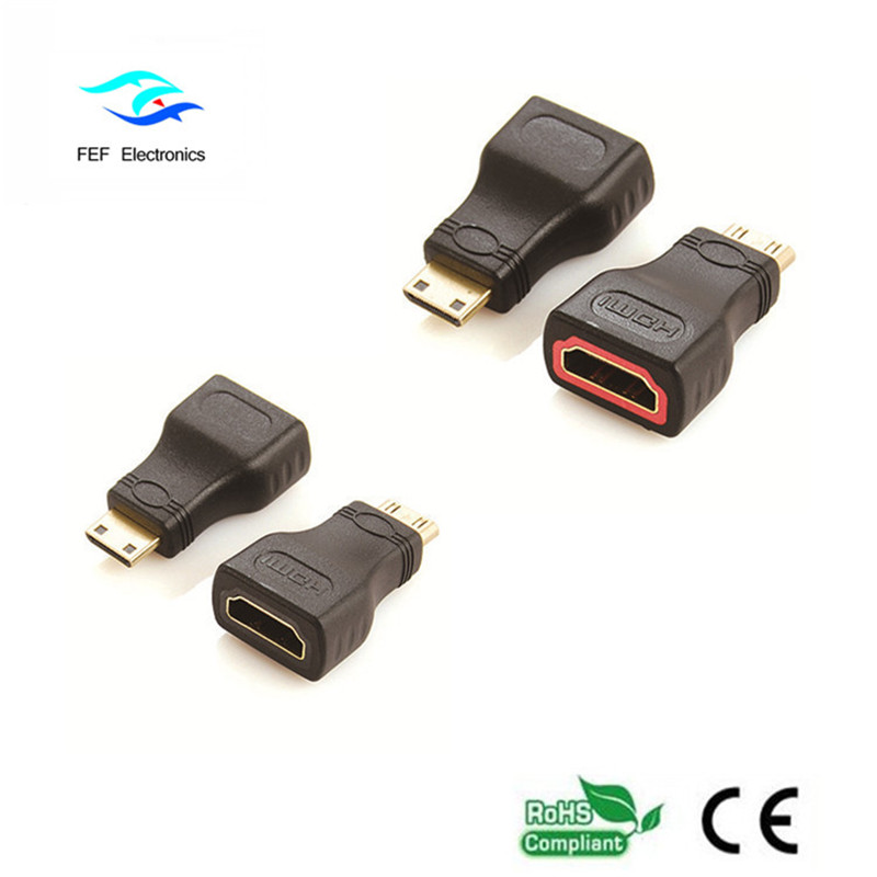 HDMI fêmea para mini adaptador macho HDMI ouro / niquelado Código: FEF-H-022