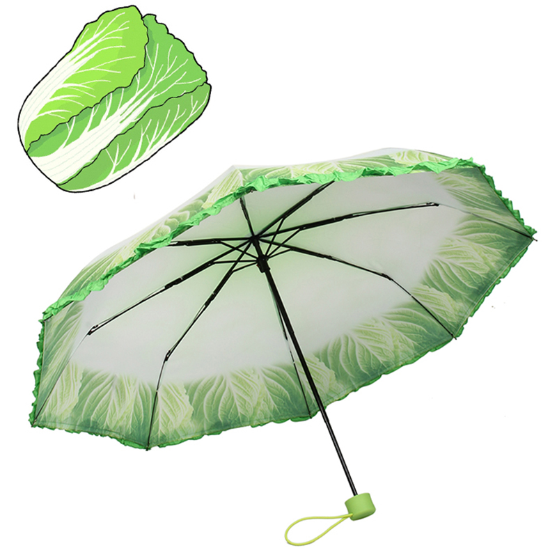 Guarda-chuva de legumes repolho impressão digital especial único guarda-chuva de chuva 3 vezes guarda-chuva aberto manual