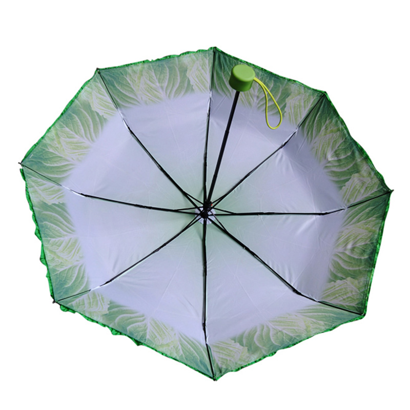 Guarda-chuva de legumes repolho impressão digital especial único guarda-chuva de chuva 3 vezes guarda-chuva aberto manual