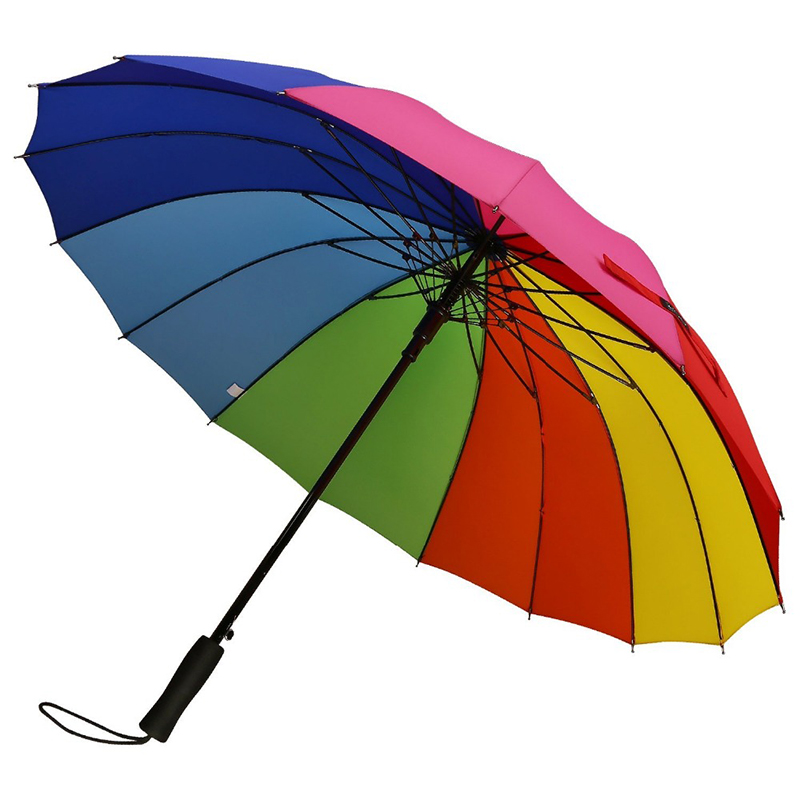 Atacado arco-íris mercadoria presentes pongee tecido 16K em linha reta chuva automático guarda-chuva