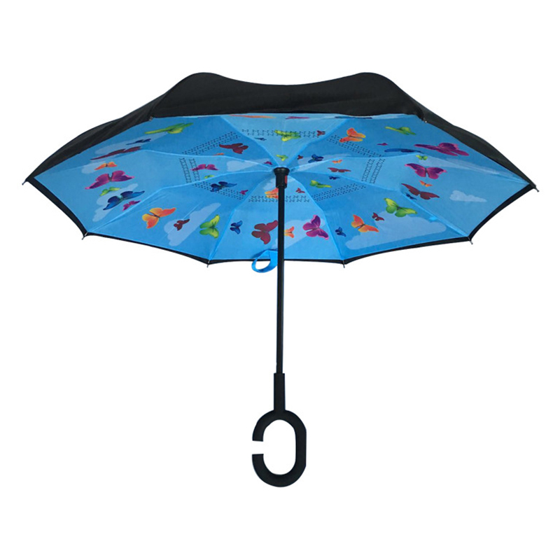 Guarda-chuva reverso do tamanho das crianças 19inch com o teste padrão da impressão da borboleta Guarda-chuva reverso reto