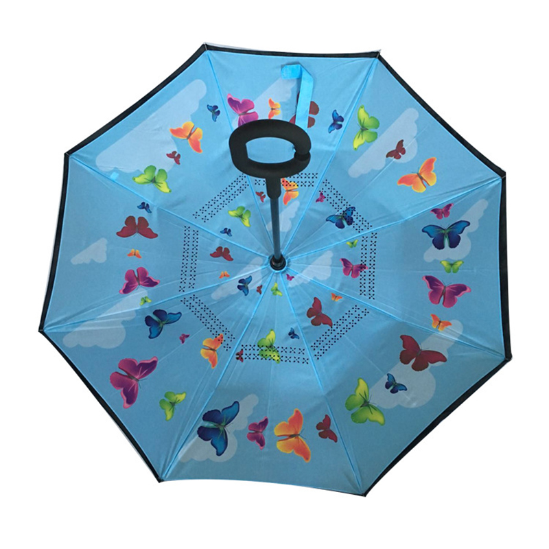 Guarda-chuva reverso do tamanho das crianças 19inch com o teste padrão da impressão da borboleta Guarda-chuva reverso reto