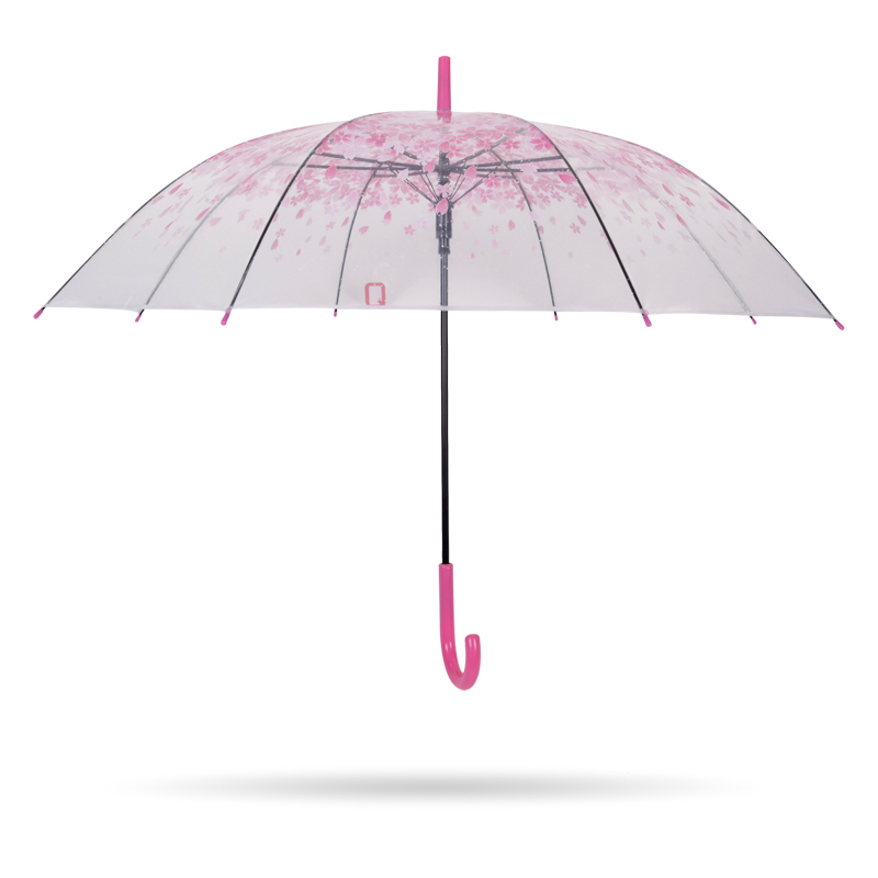 rosa sakura 23 '' 8 k auto aberto plástico J lidar com guarda-chuva direto poe transparente