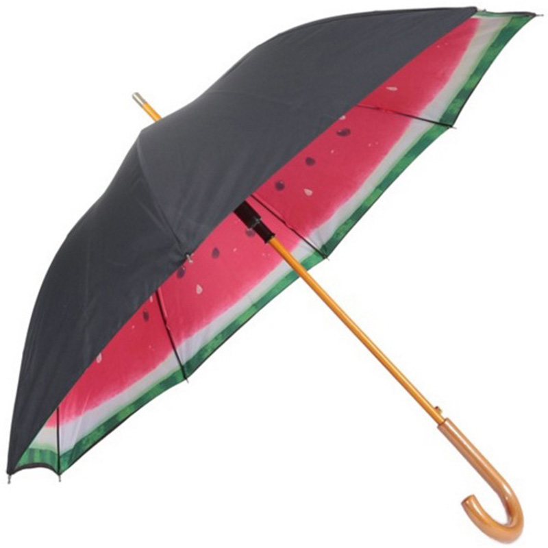 Eixo de madeira e cabo de madeira duplo tecido personalizado impressão reta guarda-chuva