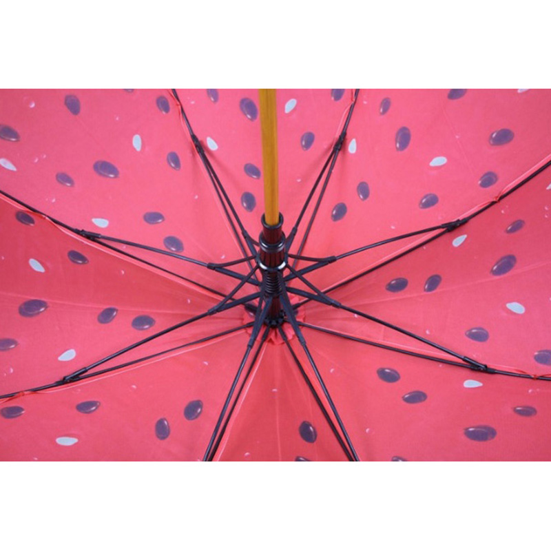 Eixo de madeira e cabo de madeira duplo tecido personalizado impressão reta guarda-chuva