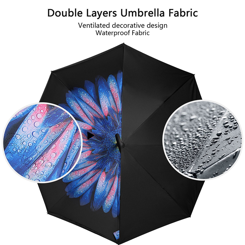 Guarda-chuva de chuva à prova de vento com flor impressão reversa guarda-chuva striaght