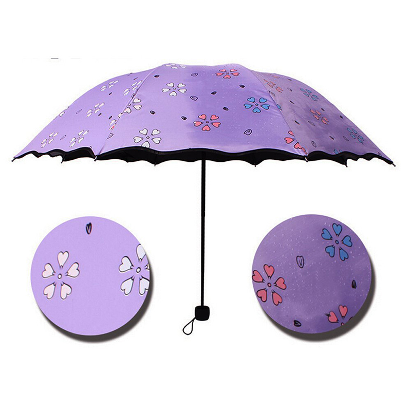 Bela impressão 3 dobra manual de cor mágica aberta mudando de guarda-chuva sob chover