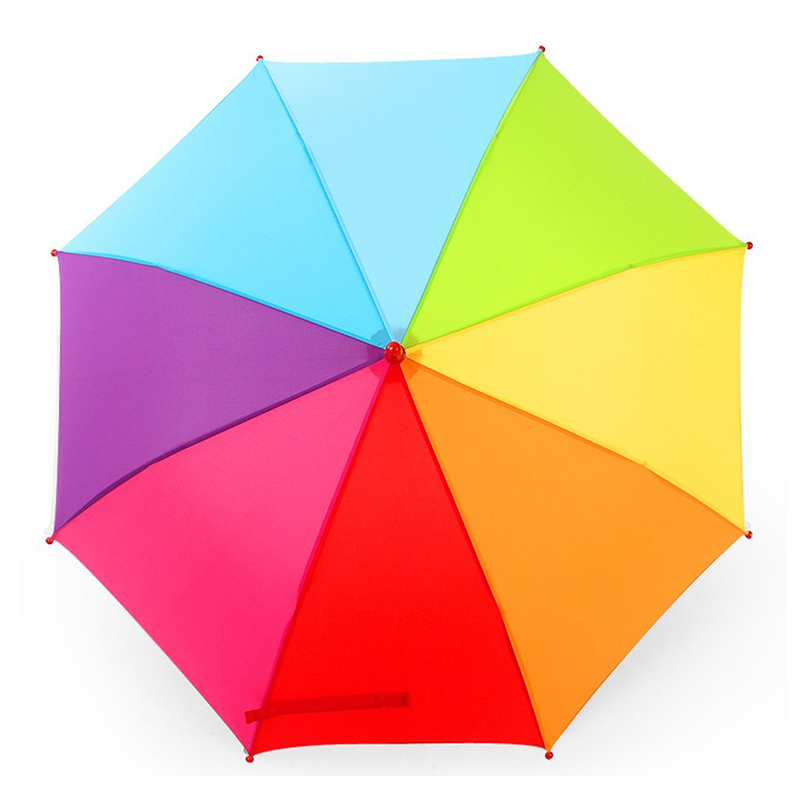 crianças guarda-chuva em linha reta auto função aberta arco-íris tecido colorido