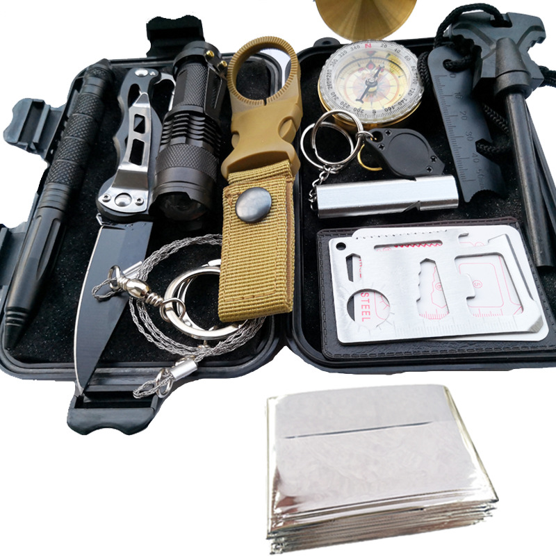 Kit de sobrevivência de equipamentos de viagem ao ar livre kit de sobrevivência multi-funcional campo kit de primeiros socorros SOS suprimentos de emergência