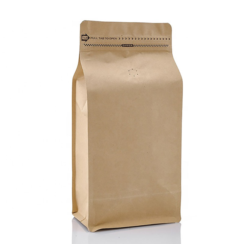 Alta qualidade 100g 250g 500g 1 kg planície estoque fundo plano marrom sacos de feijão de café de papel kraft com válvula e ziplock