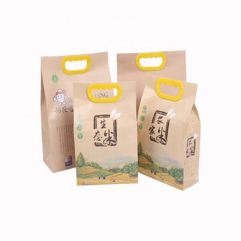 Preço de atacado logotipo personalizado impressão durável à prova de umidade tamanho 2.5 kg 5 kg saco de embalagem de arroz de papel kraft
