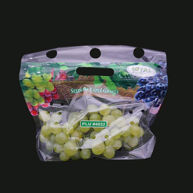Eco-amigo imprimiu o saco de empacotamento ziplock do fruto plástico da uva com furos de ventilação