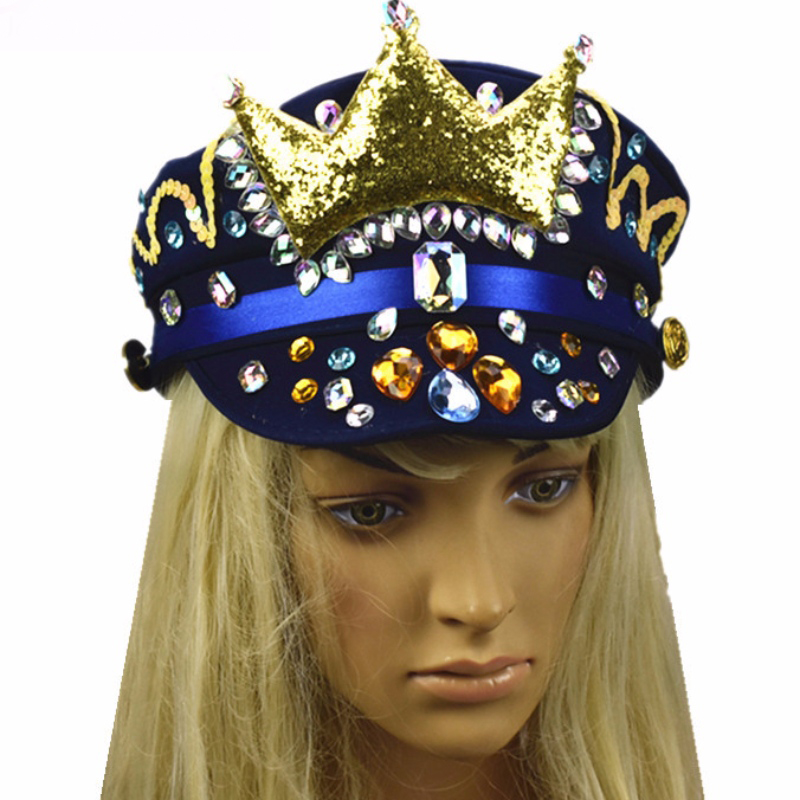 Nova safira azul coroa Lyjenny chapéu de Carnaval brasileiro chapéus de diamante chapéu de lantejoulas custom made por atacado