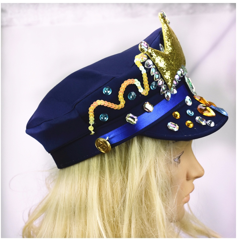 Nova safira azul coroa Lyjenny chapéu de Carnaval brasileiro chapéus de diamante chapéu de lantejoulas custom made por atacado