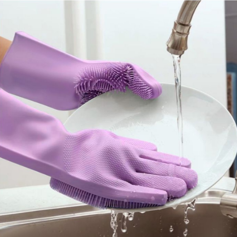 Luvas de silicone para lavar louça isolamento térmico, escova de silicone para limpeza de cozinha antiderrapagem e resistente ao desgaste