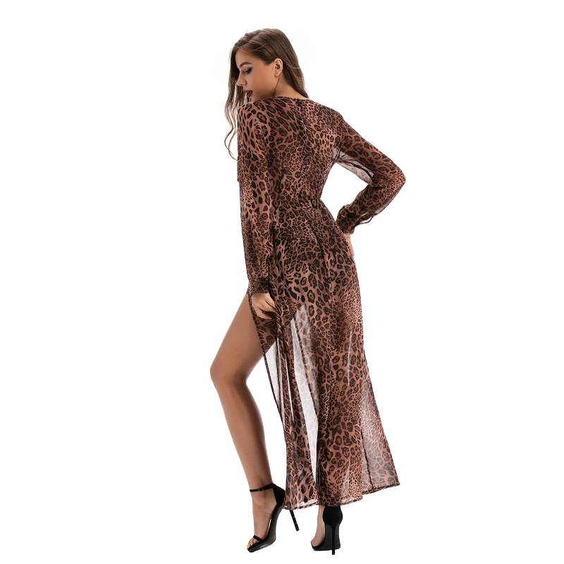 Sexy leopard print vestido de calcinha elegante das mulheres chiffon