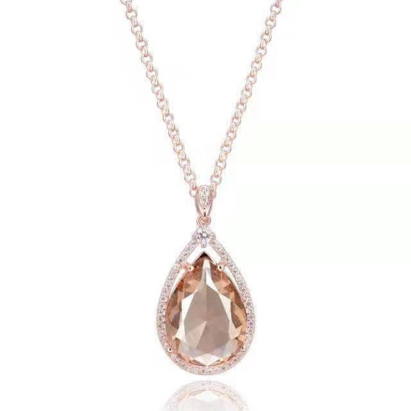 925 prata esterlina champagnly cristal sintético gemstone mulheres pingente de colar