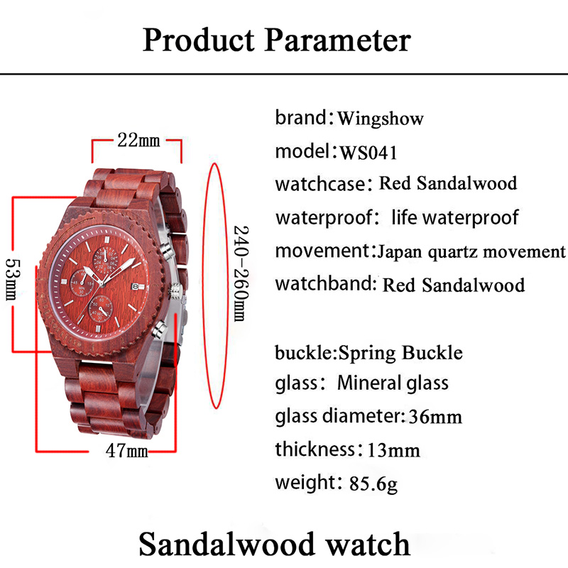 Relógio impermeável de sândalo vermelho com relógios de quartzo de moda de exibição de data