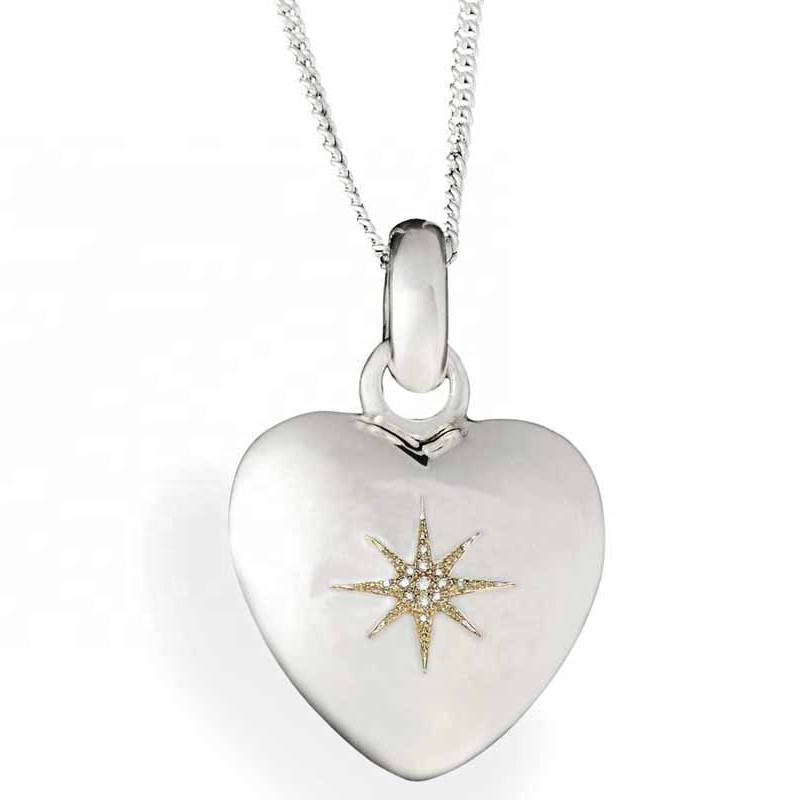 Colares de cremação 925 pingente de coração de prata esterlina colar de pingente de zircônia cúbica estrela pingente de coração