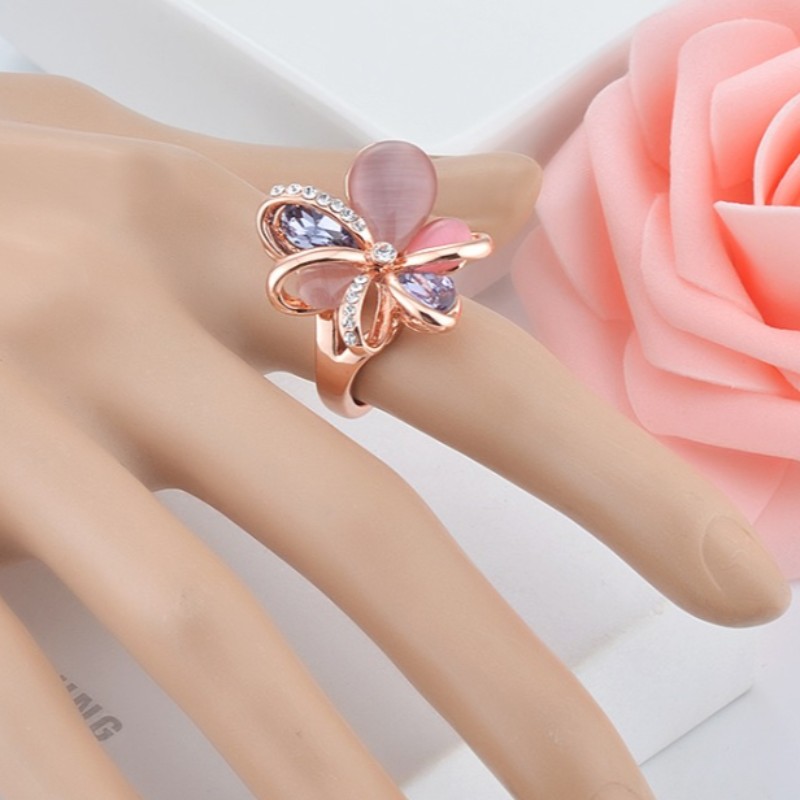Macio rosa ouro rosa zircônia cúbica flor birthstone gemstone anéis de noivado para as mulheres