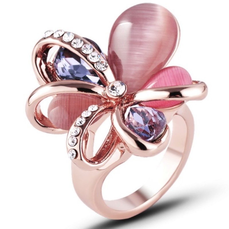 Macio rosa ouro rosa zircônia cúbica flor birthstone gemstone anéis de noivado para as mulheres