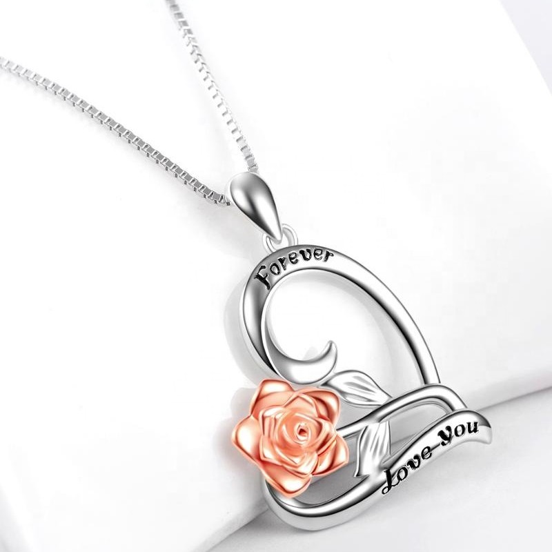925 prata esterlina rosa coração pingente declaração colar colar gravado personalizado 2020 design