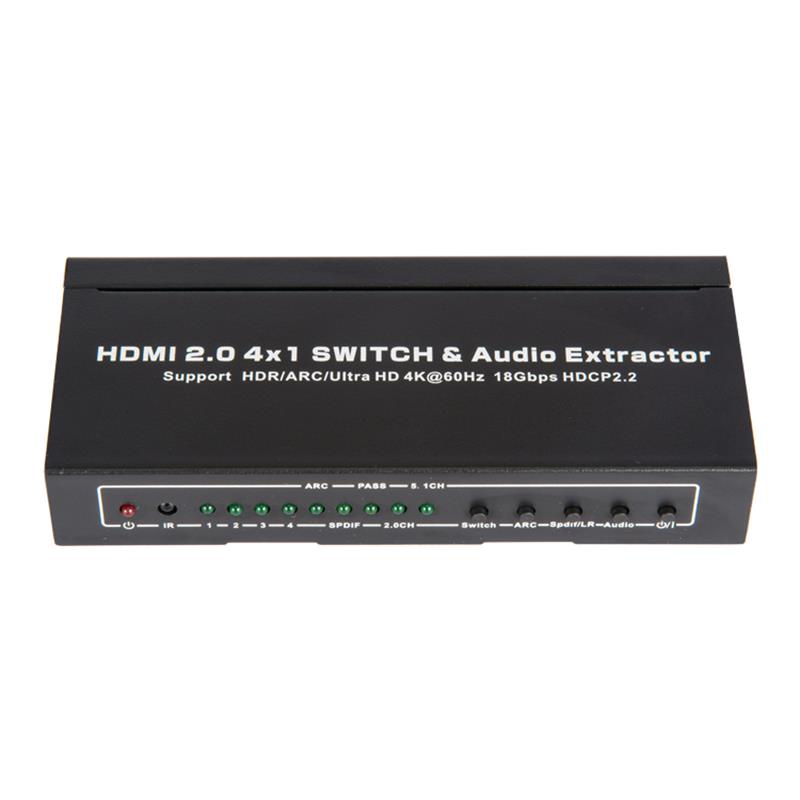 V2.0 Switcher HDMI 4x1 e extrator de áudio suportam ARC Ultra HD 4Kx2K a 60Hz HDCP2.2 18Gbps