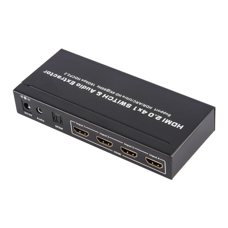 V2.0 Switcher HDMI 4x1 e extrator de áudio suportam ARC Ultra HD 4Kx2K a 60Hz HDCP2.2 18Gbps