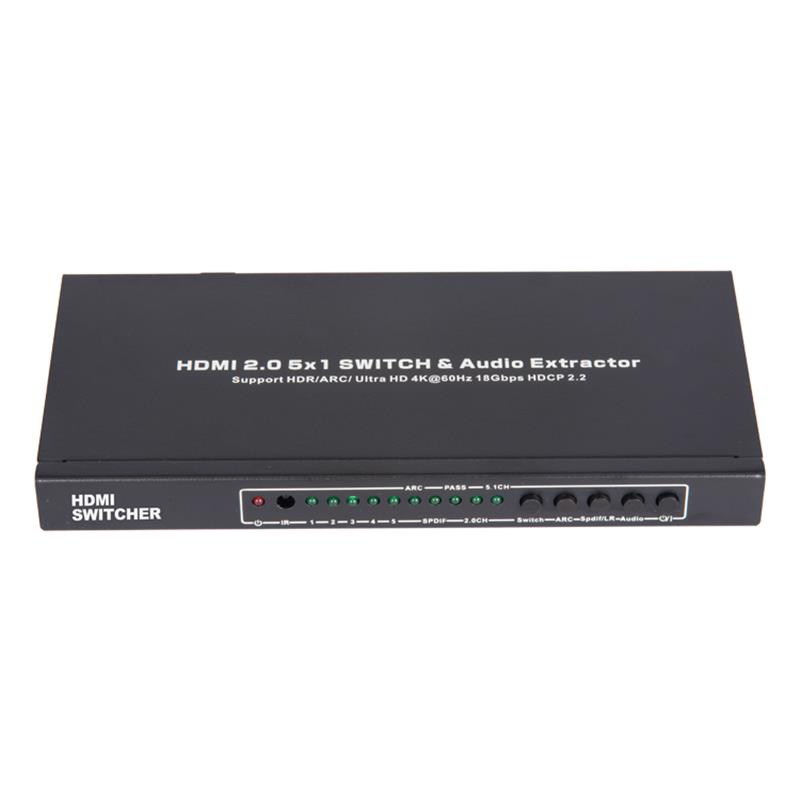 V2.0 Switcher HDMI 5x1 e extrator de áudio suportam ARC Ultra HD 4Kx2K a 60Hz HDCP2.2 18Gbps