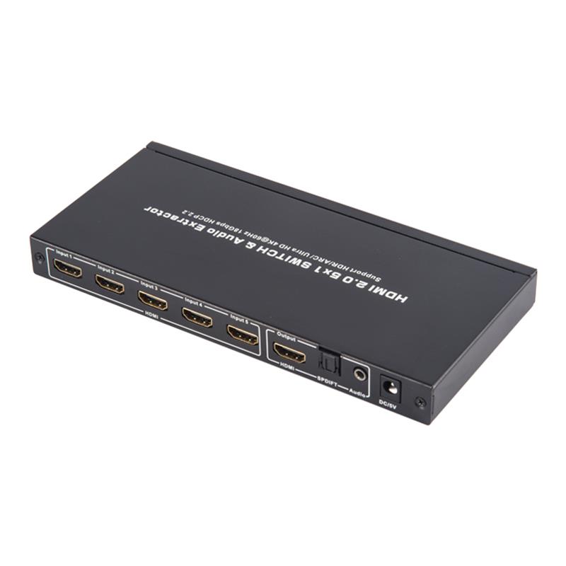 V2.0 Switcher HDMI 5x1 e extrator de áudio suportam ARC Ultra HD 4Kx2K a 60Hz HDCP2.2 18Gbps