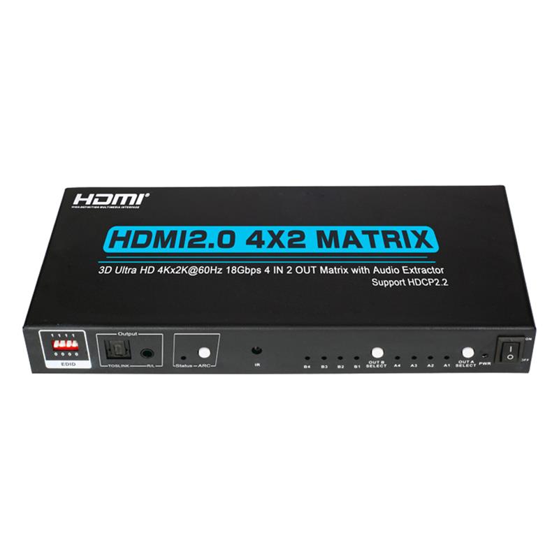 Suporte da matriz V2.0 HDMI 4x2 Ultra HD 4Kx2K @ 60Hz HDCP2.2 18Gbps com extrator de áudio