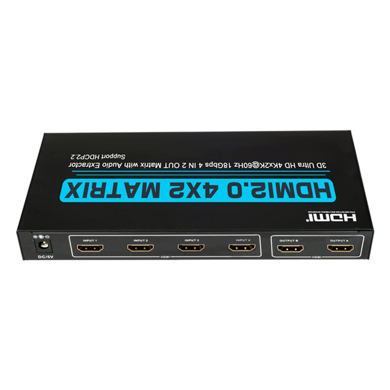Suporte da matriz V2.0 HDMI 4x2 Ultra HD 4Kx2K @ 60Hz HDCP2.2 18Gbps com extrator de áudio