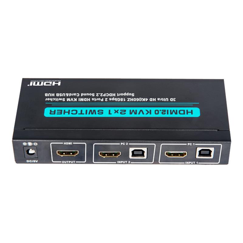 V2.0 Switch KVM HDMI 2x1 Suporte Ultra HD 4Kx2K a 60Hz HDCP2.2 Placa de som de 18Gbps e hub USB