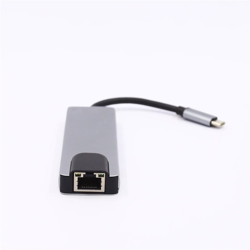 USB 5 em 1 tipo C para HDMI + LAN (1000M) + USB 3.0x2 + adaptador de hub tipo C