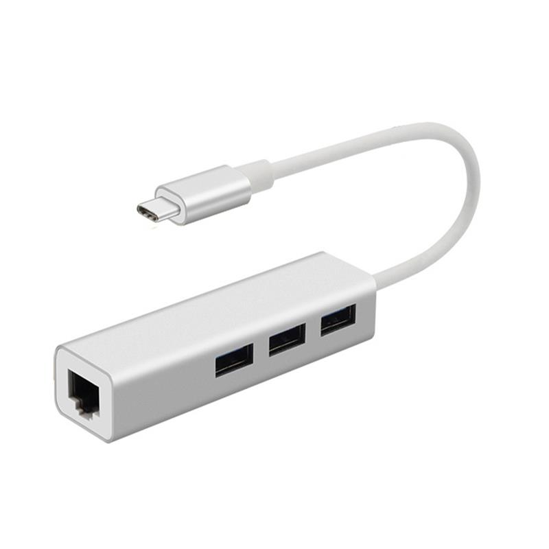 USB Tipo C para LAN (1000M) + Adaptador USB 3.0x3 Hub