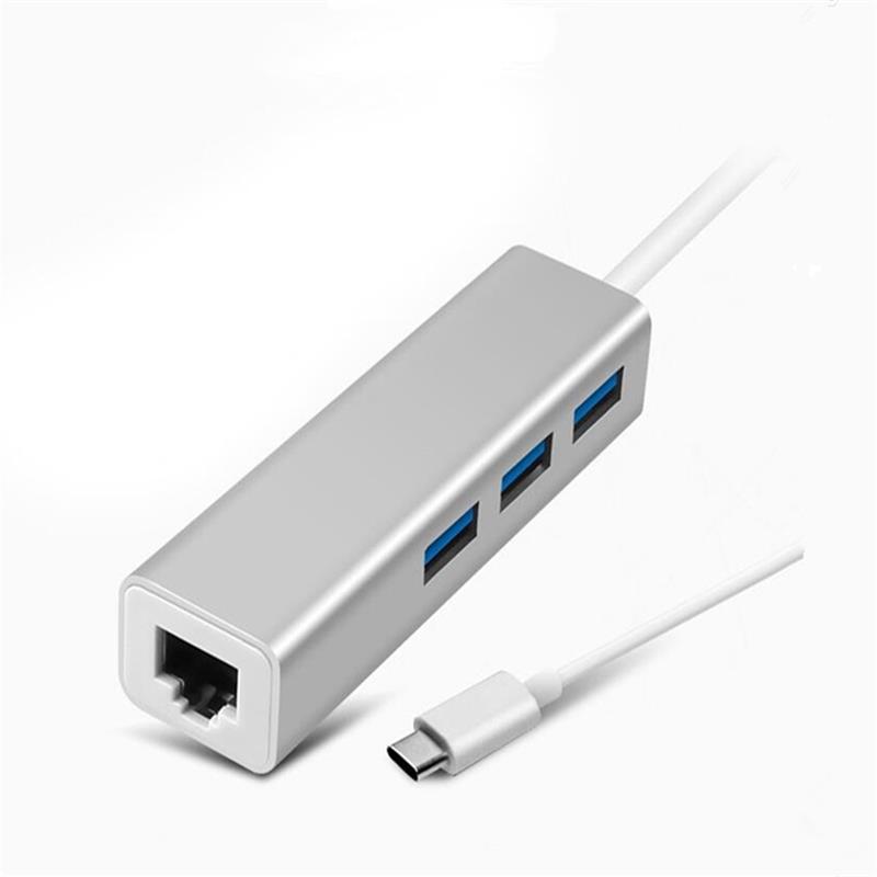 USB Tipo C para LAN (1000M) + Adaptador USB 3.0x3 Hub