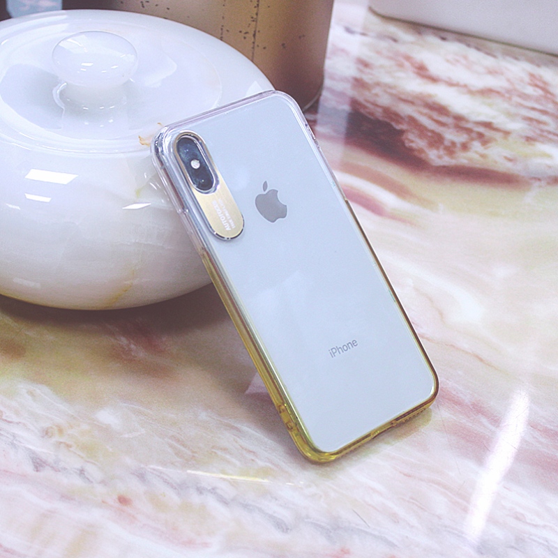 Cor gradualmente mudando borda caso de telefone móvel para iPhone X / XS com protetor de câmera de metal