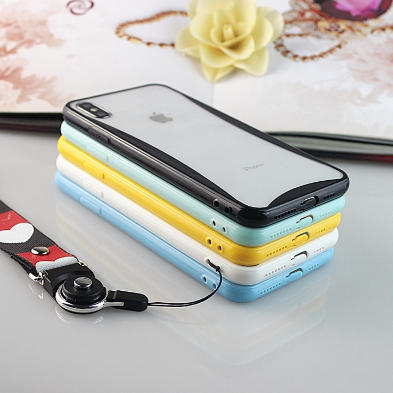 Capa de celular colorida com borda curvada para iPhone X / XS com orifícios para alça de telefone e plugue antipó